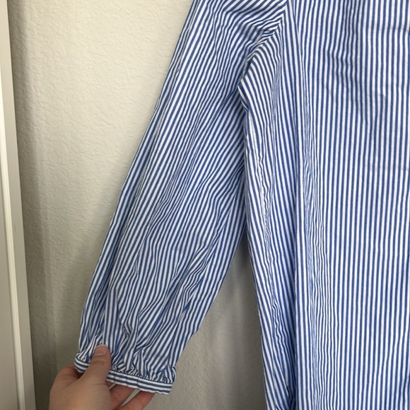 J. Crew Blue Striped 3/4 Sleeve button front tunic top - Picture 3 of 6